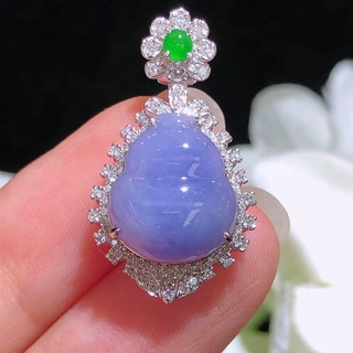 天然翡翠A货 18K金镶嵌紫罗兰葫芦翡翠吊坠饰品批发母亲节礼物