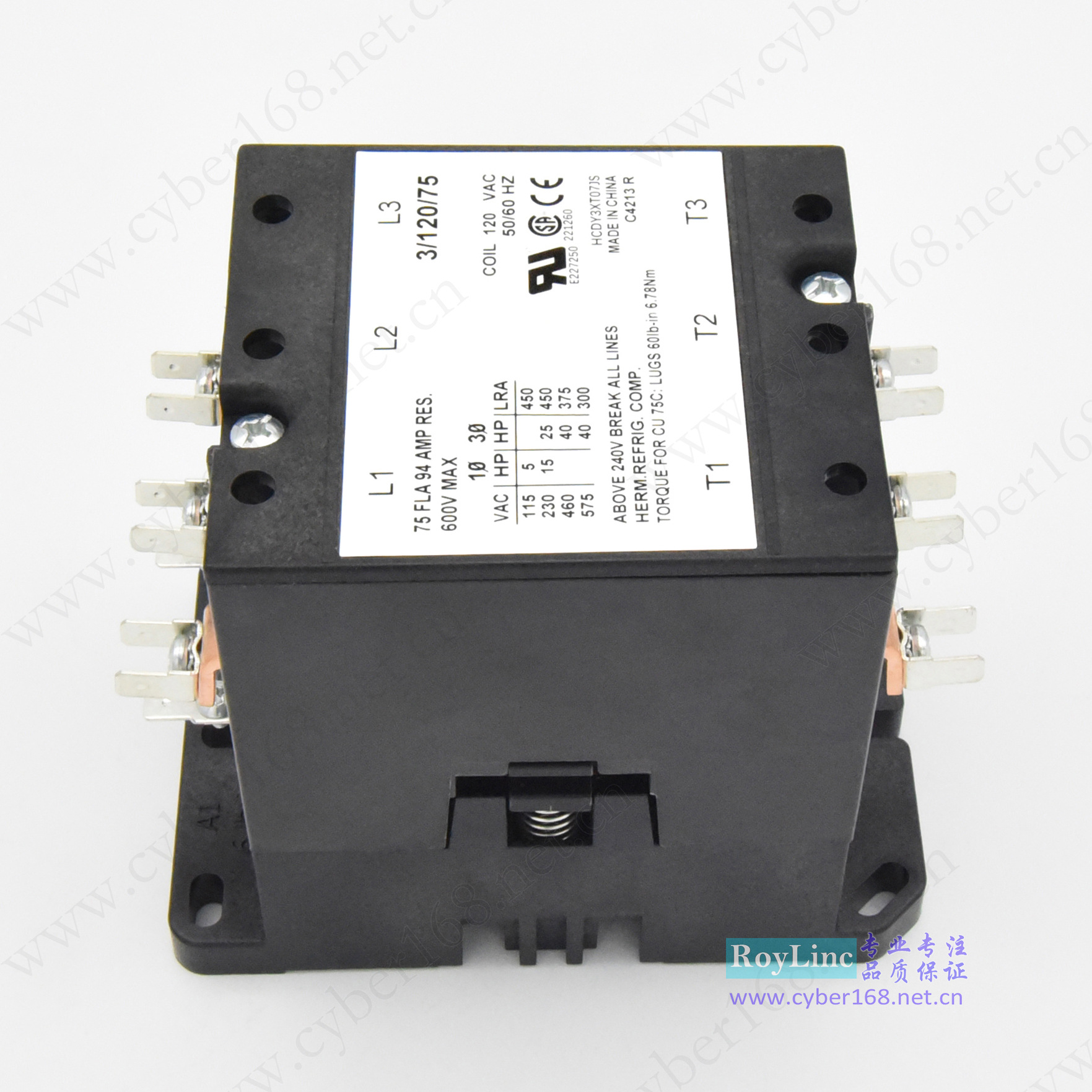 120V 75A HCDY3XT07JS Hartland Controls UL CSA三相交流接触器