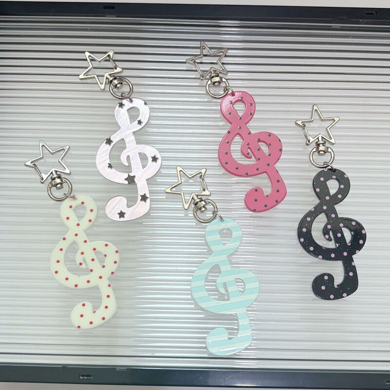 New Star Note Acrylic Keychain Korean Style Ins Ancient Sweet Polka Dot Stripesd Bag Pendant