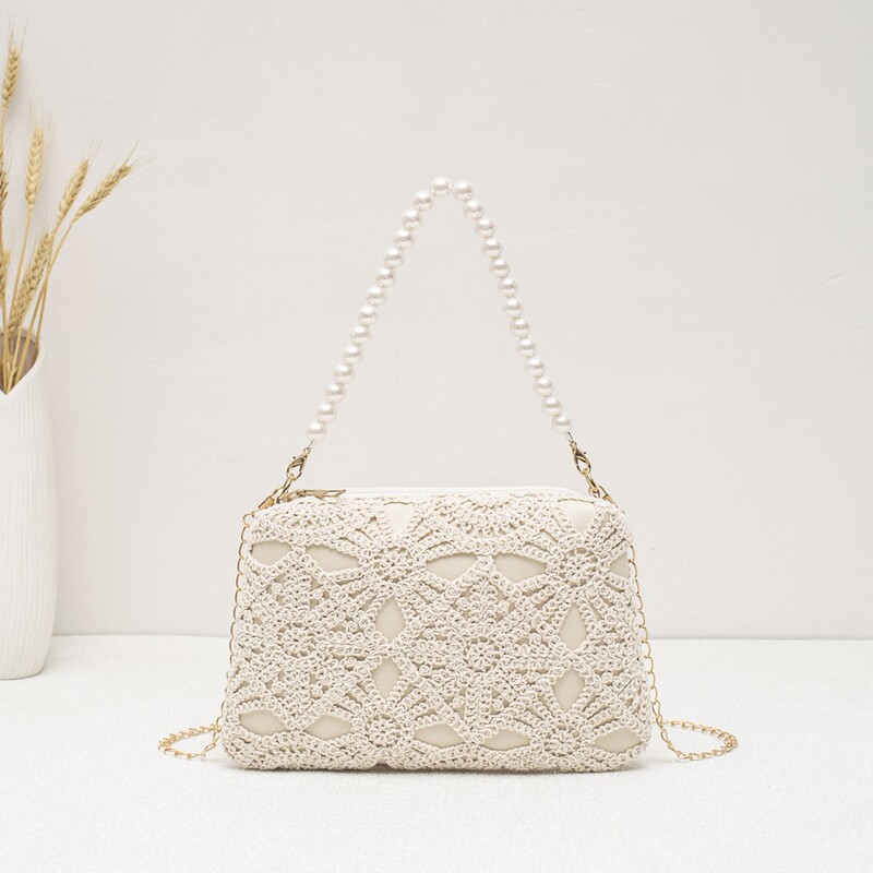 Lace Pearl Handbag, New Hollow-Out Craft Bag, Korean Style Fashion Shoulder Bag, High-End Women's Bag Lace Pearl Handbag, New Hollow-Out Craft Bag, Korean Style Fashion Shoulder Bag, High-End Women's Bag