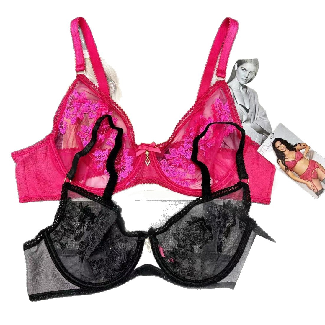 B0130 # stock Europa y América ropa interior plumas de acero sexy anillo de acero caliente reúnen bordado encaje amor