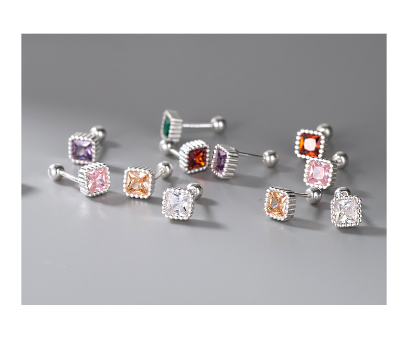 Business Occasion 1 Pair 925 Sterling Silver Square Zircon Earrings Ear Studs Cartilage Earrings