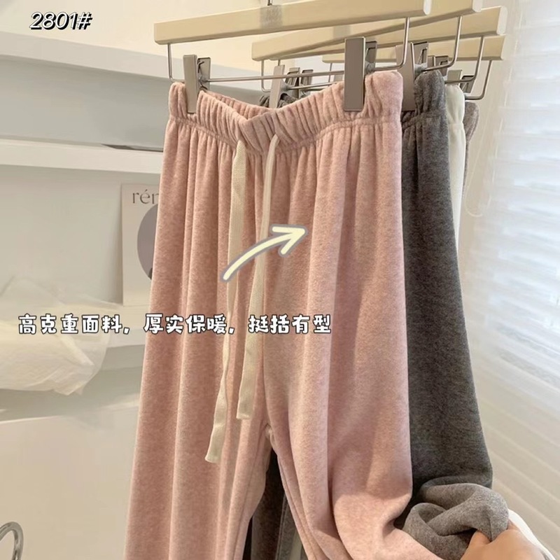 奶昔毛巾软糯阔腿裤女秋冬新款休闲高腰直筒裤显瘦针织拖地裤子|undefined