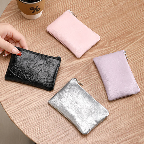 Mini Korean-style high-quality PU coin purse waterproof crack pattern fashionable portable coin storage wallet card holder