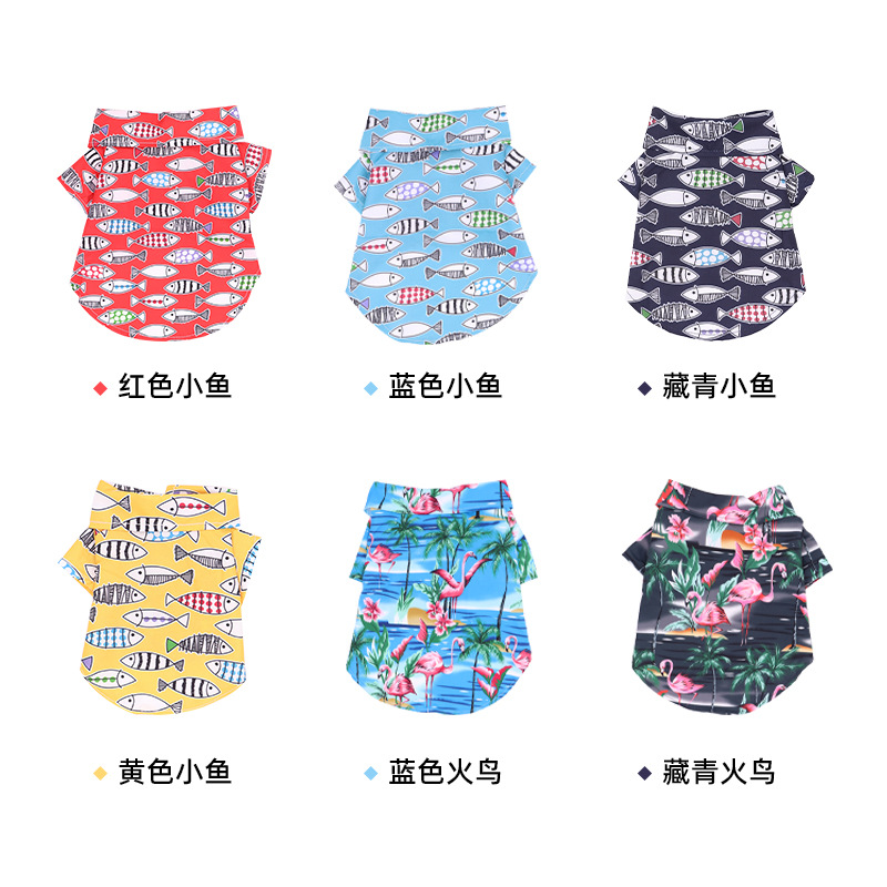 Nuevo pequeño perro ropa de playa perro mascota camisa de polo gato camisa de dibujos animados de primavera y verano ropa de cuatro estaciones al por mayor