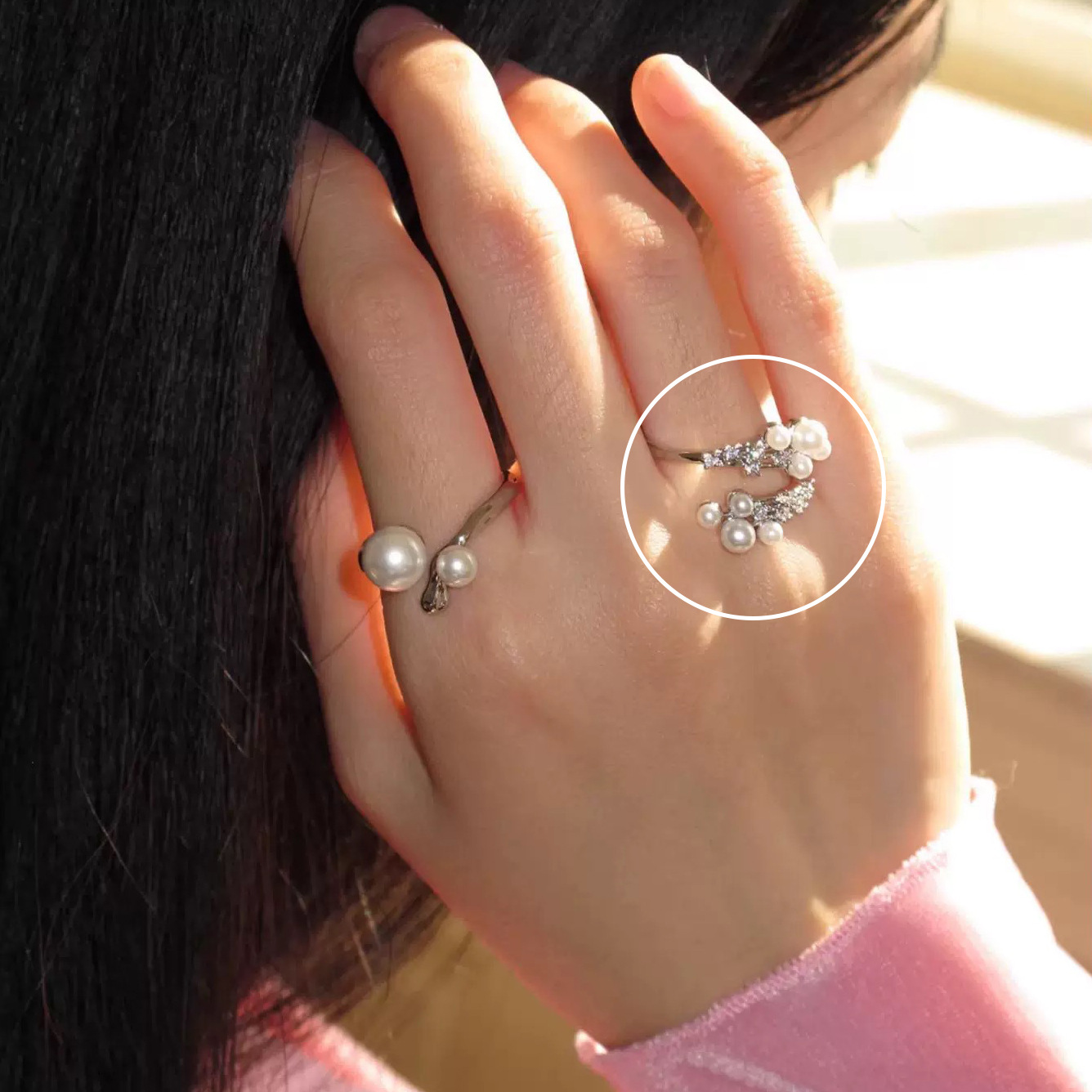 Ring pearl, set, 4 piece set