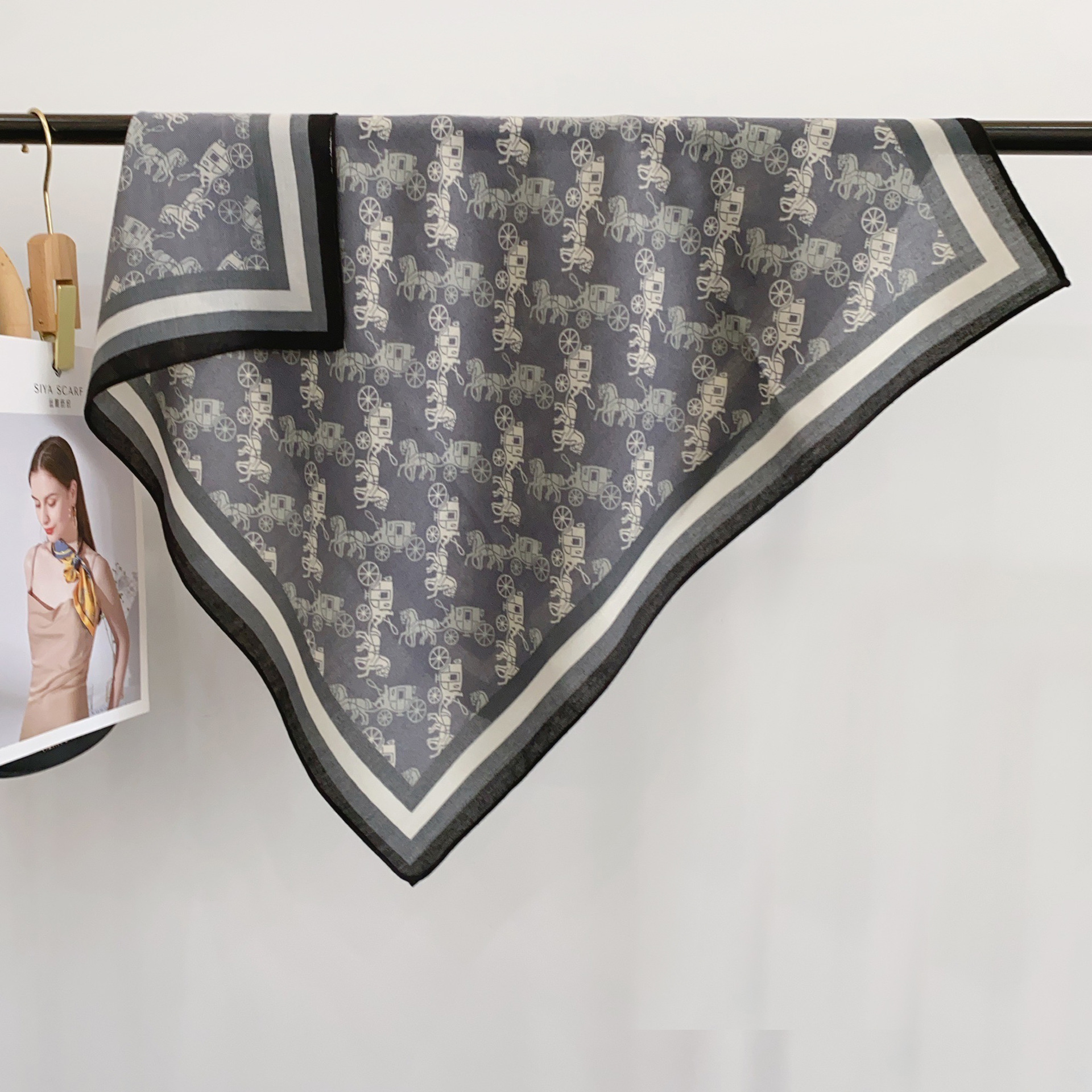 Nueva impresión de carroza azul Morandi 68 herringbone toallas cuadradas texturas de seda de alta calidad toallas de seda damas