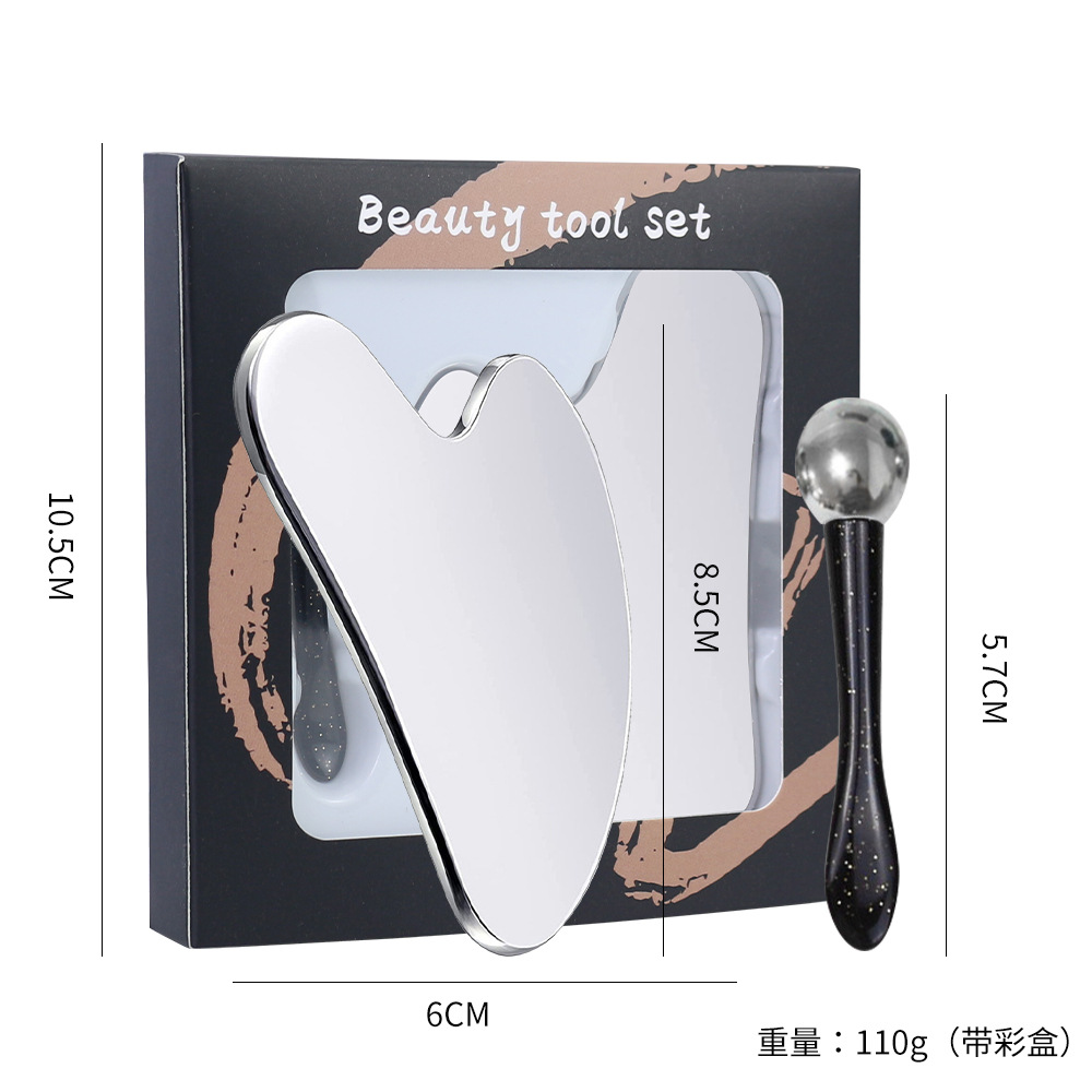 Cross-border especial para herramientas de belleza facial conjunto de corazón 304 acero inoxidable placa de masaje LM el mismo tipo de crema de ojos masaje varilla