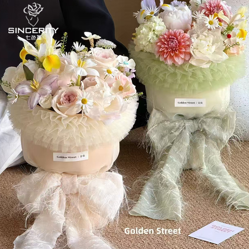 Día de la madre de siete colores 520 nuevos productos tela de gasa con borlas francesas lazo floristería decoración de bricolaje material floral