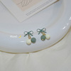 Blue cute earrings with bow, asymmetrical brand rabbit, 2021 collection, Japanese and Korean