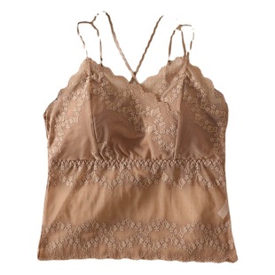 Summer New Lace Camisole Women's Inner Chest Pad Cross Beautiful Back Base Sling Women's Vest with Chest Pad