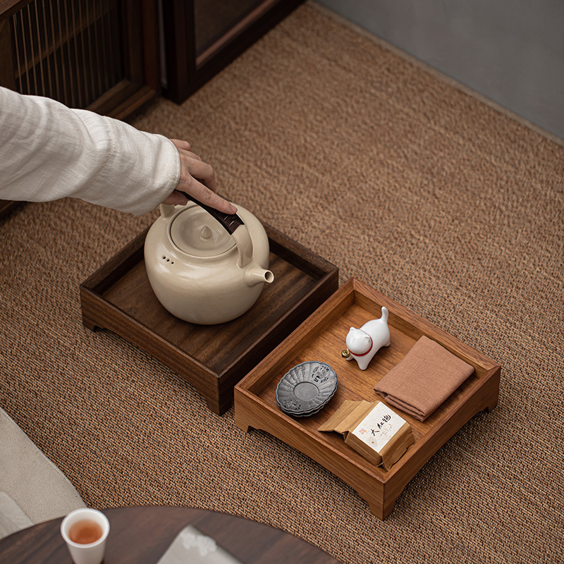 日式胡桃木方形托盘木制家用茶具收纳盘小型茶桌盘功夫茶道配实木