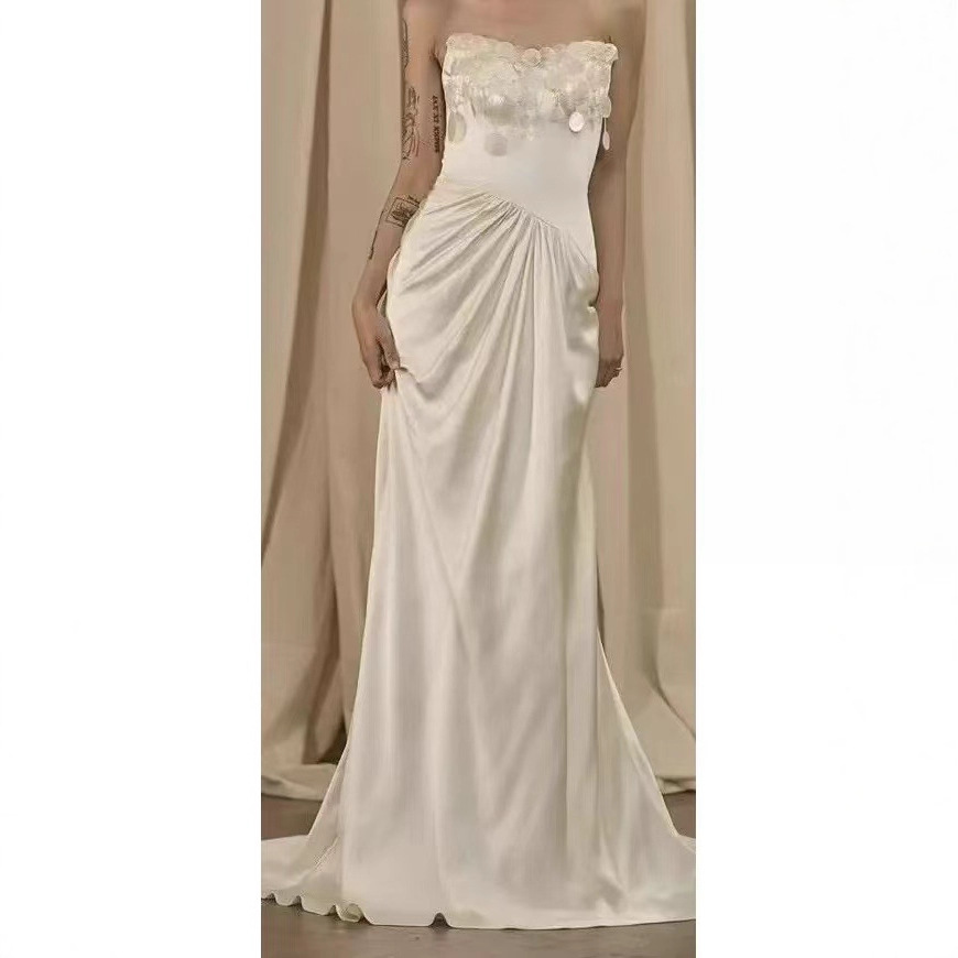 French-Style Strapless Wedding Dress 2025 New High-End Bridal Engagement Wedding Design Niche Reception Gown Dress