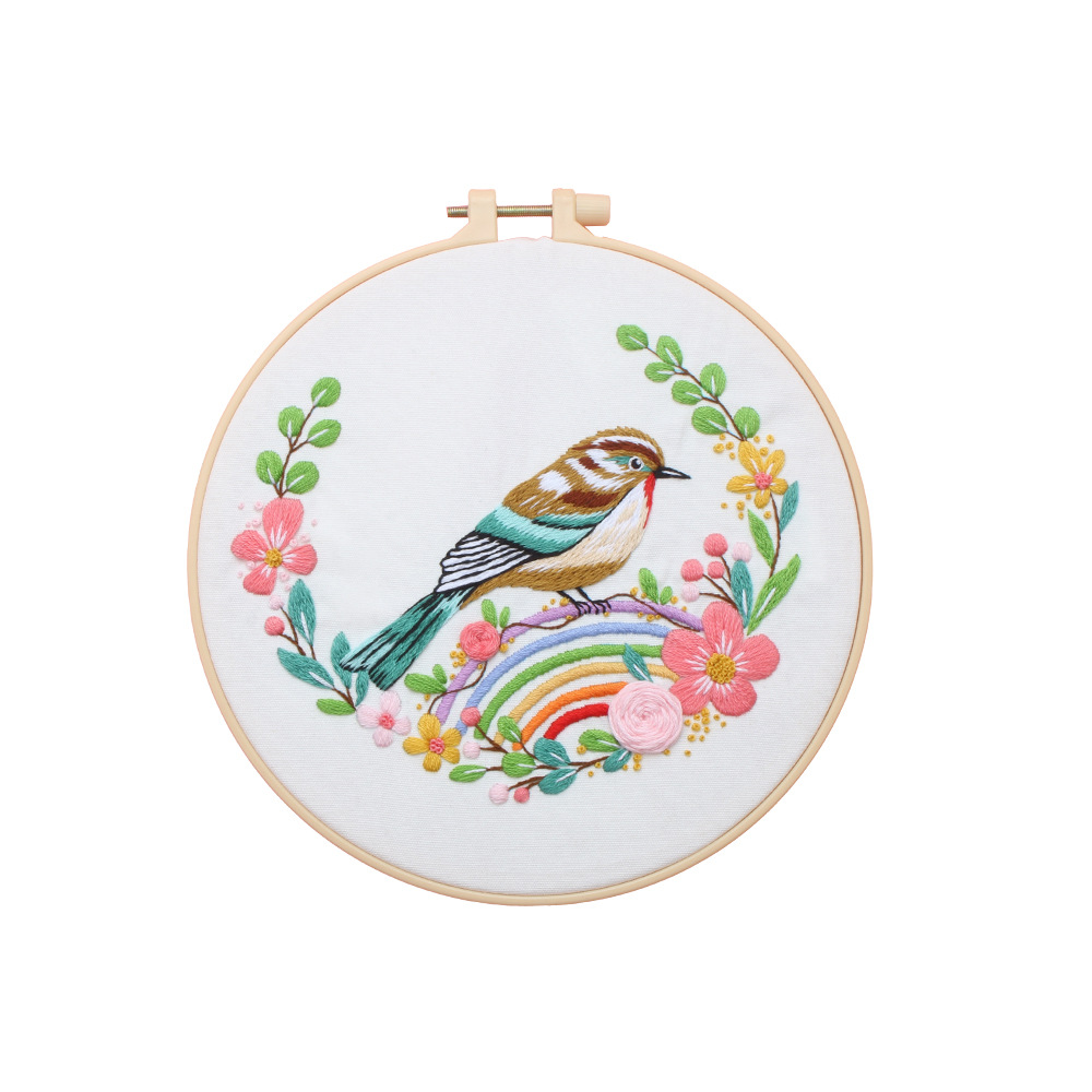 Paquete de material de bordado a mano de bricolaje de fábrica, flores, pájaros y árboles de estilo chino, kit de bordado de flor de ciruelo, costura e hilo, inglés transfronterizo