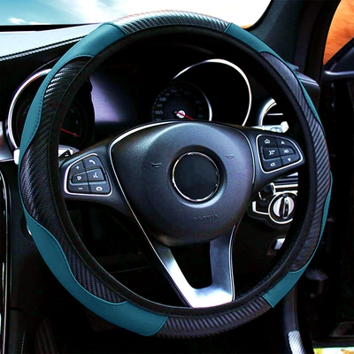 Steering wheel cover – Car steering wheel cover elastic no - carbon-fiber-sport-style-elastic-bandage-new-black-dark-green-dd-no-inner-ring-37-38-universal-without-inner-ring