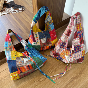 2025 Spring and Summer New Retro Double-sided Spelling Vacant Bag Simeia Style Shoulder Bag Large Capacity Shopping Bag Tote
