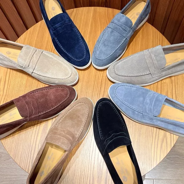 2026 Men's Genuine Leather Loafers Breathable Leather Shoes Business Casual Slip-On Shoes Versatile Low-Top Suede Shoes