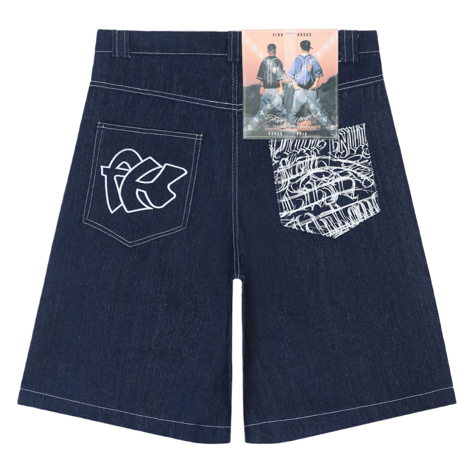 jeansshorts för män Amerikansk version original cow skapar mildt tvättade knälånga jeans med broderade jeansshorts i Chicano-stil_voghion.com