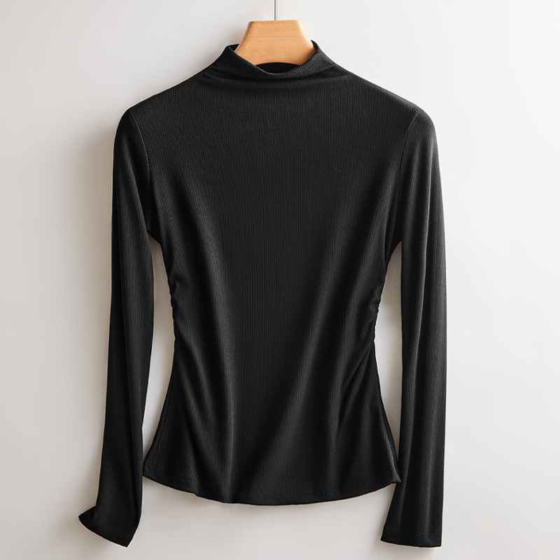 El nuevo cuello ligero y medio alto de hilo es una camisa de fondo de otoño e invierno delgada, alta elasticidad, agradable para la piel, transpirable, chaqueta cálida para mujer