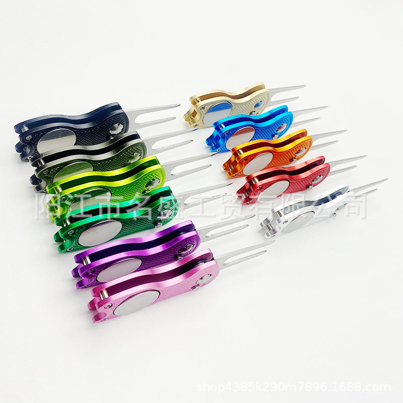 Fabricante en stock de acero inoxidable Fruit Ridge tenedor Golf Fruit Ridge tenedor plegable Fruit Ridge automático bola tenedor herramienta de reparación de césped