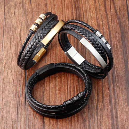 Cross-border high-value multi-layer braided men's cowhide leather genuine leather leather rope bracelet leather domineering bracelet leather rope handpiece