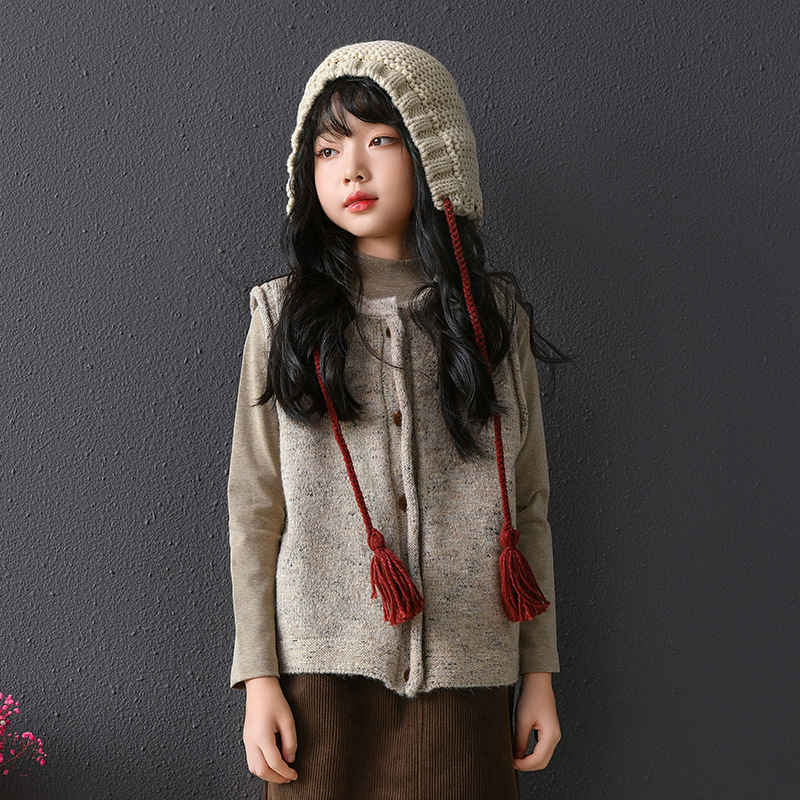 Falda de media longitud para niñas otoño e invierno para niños, falda cálida de pana de cintura alta retro para niños