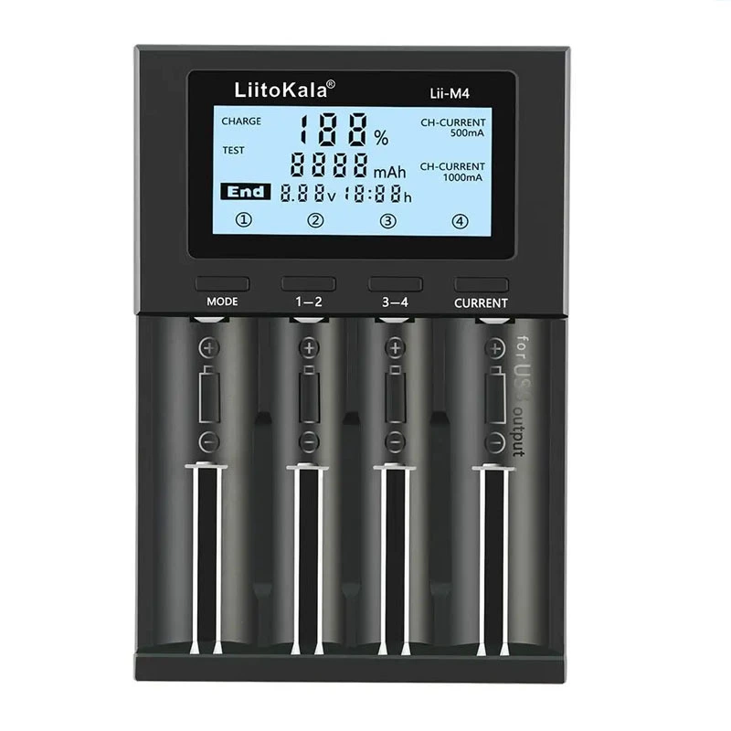 Зарядное устройство LiitoKala Lii-M4 5V2A для 18650/26650 с индикатором ёмкости и ЖК-дисплеем