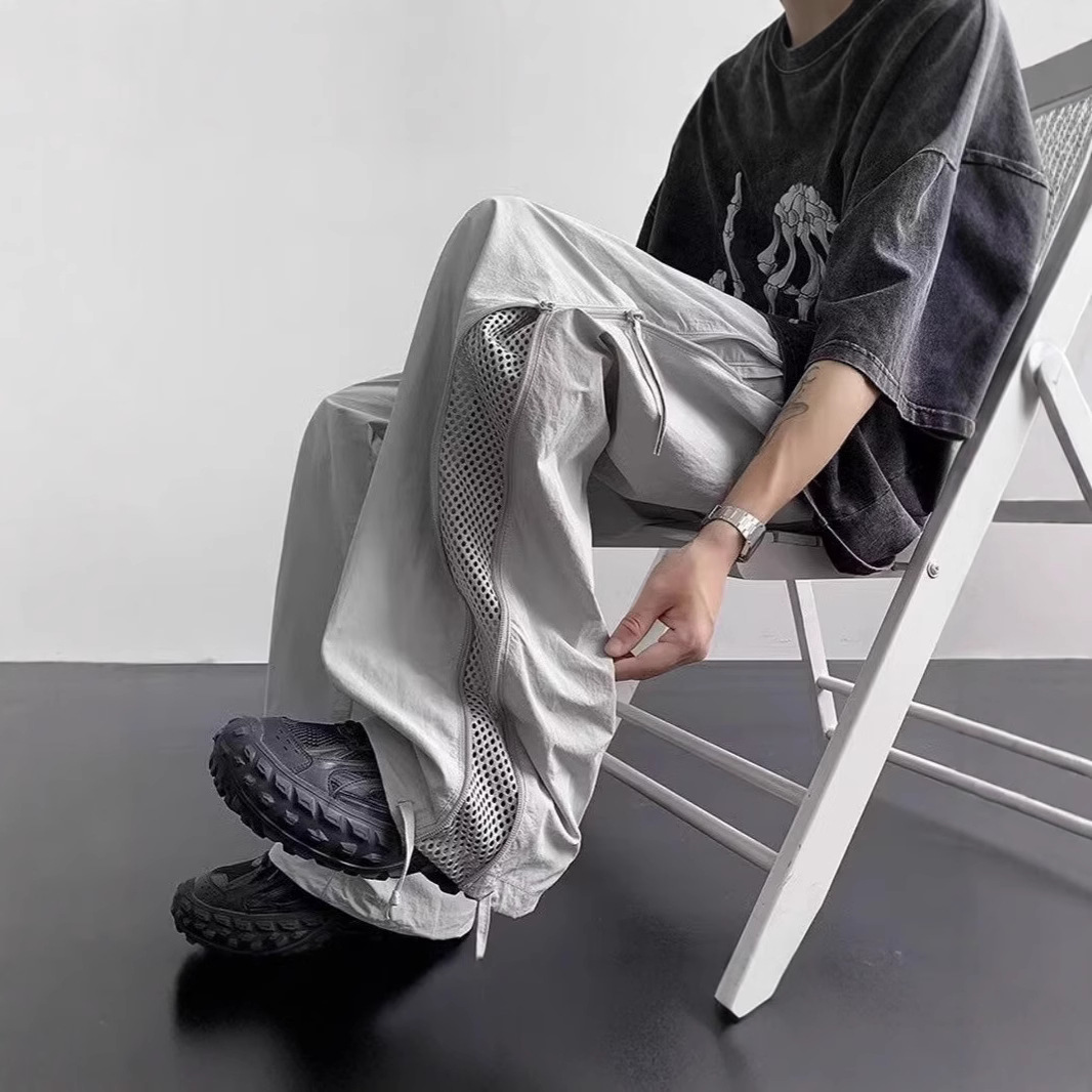 American-style Quick-drying Work Pants Men's Summer Thin Side Double Zipper Mesh Pants Outdoor Hiking and Mountaineering Pants