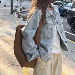 Spring and Autumn New Korean Style Loose All-match Jacket Long-sleeved Top Sense Retro Blue Denim Jacket for Women