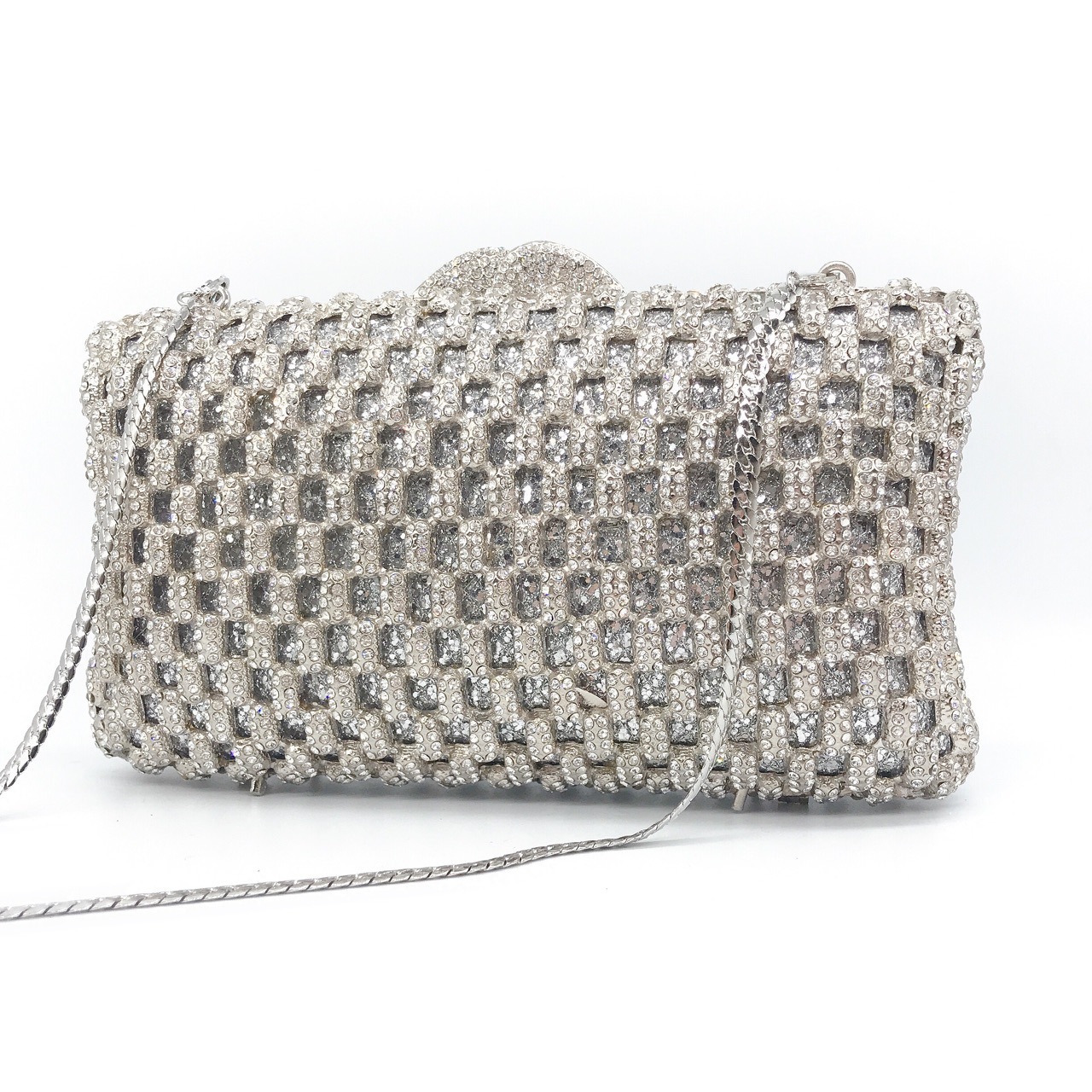 Bolsa de cena con diamantes transfronterizos no vacío caja dura de metal bolso de diamantes vestido de banquete bolso de mano bolso de mujer bolso de cadena