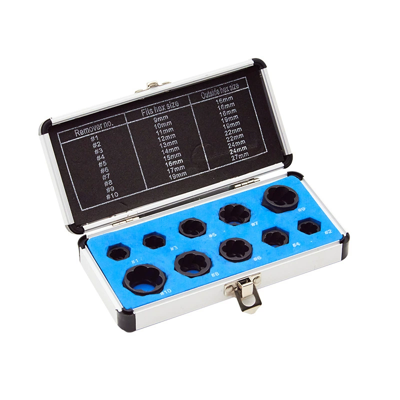Набор из 10 предметов для извлечения поврежденных и сломанных шурупов, гаек и болтов в алюминиевой упаковке, инструмент для удаления шестигранных винтов