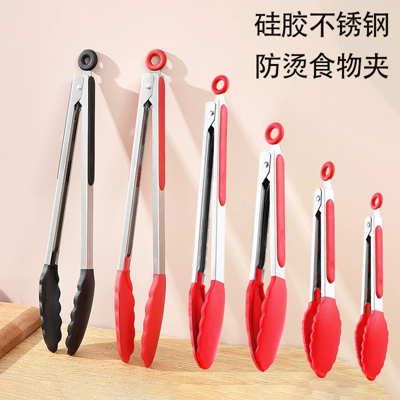 Силиконовые зажимы для еды, зажимы для еды из нержавеющей стали, зажимы для барбекю, зажимы для барбекю, зажимы против ожогов, устойчивые к высоким температурам зажимы для барбекю, зажимы для хлеба