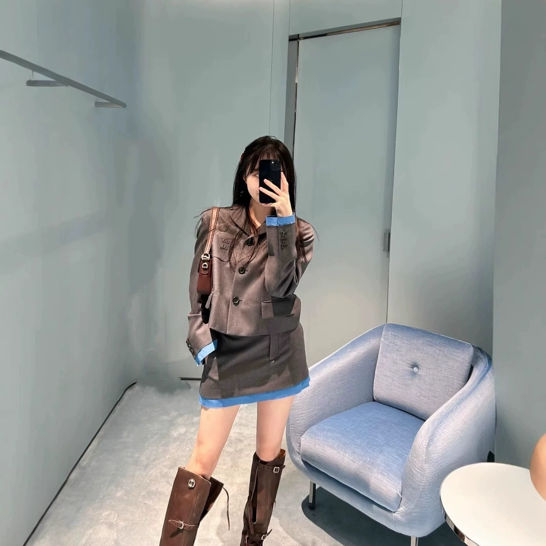Cute patch, suit with zipper, long-sleeve, jacket, with embroidery