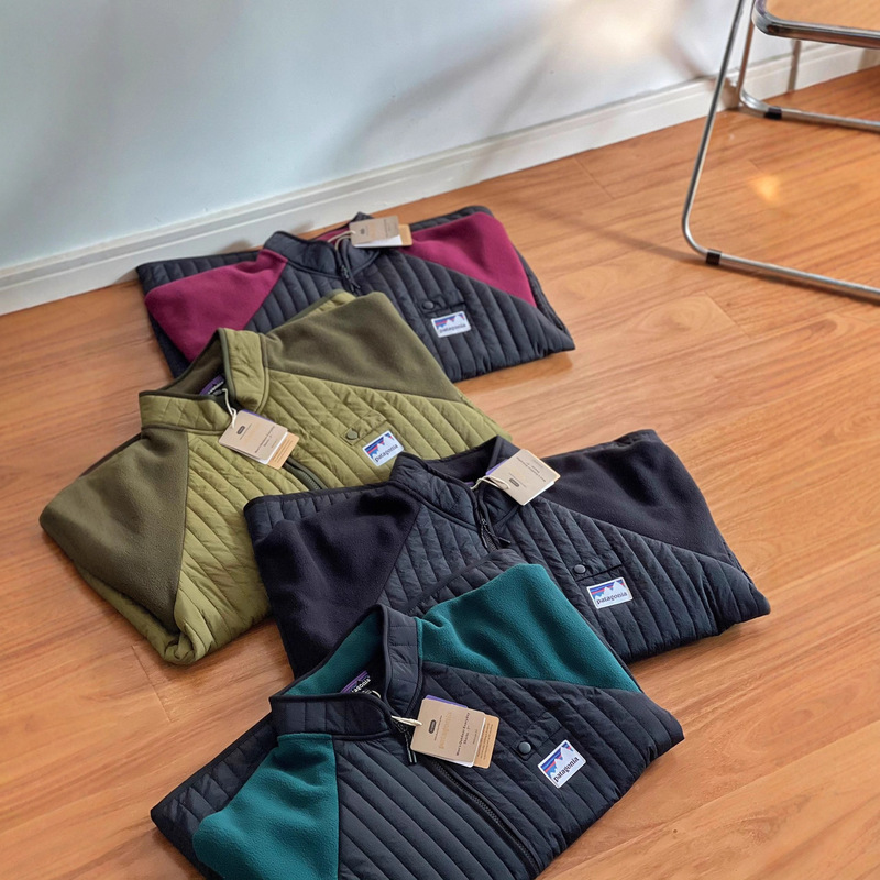 Cross-Border Pata Patagonia Mountain Series Outdoor Retro Quilted Cotton Fleece Color-Block Patchwork Zipper Jacket Cotton Coat