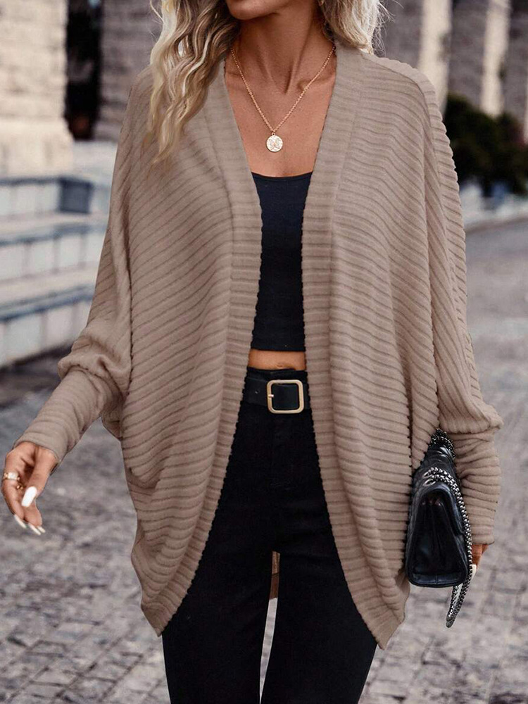 Women's Clothing V-Neck Knit Cardigan Sweater - Soft Loose Fit Long Sleeve Open Front Casual Pullover For Fall Winter (Black, Gray, Army Green)​_voghion.com