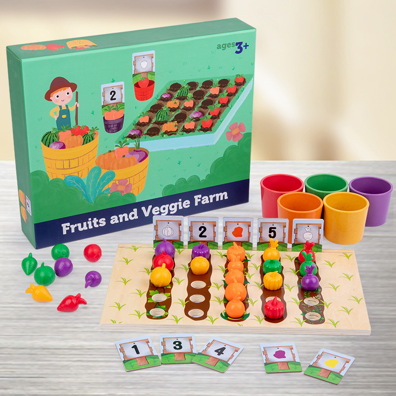 Simulación granja de frutas y hortalizas plantación clasificación color taza educación temprana los niños iluminación educativa juguetes madera