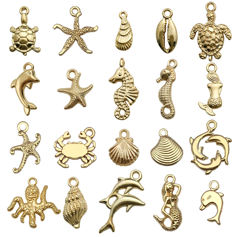 Cross-border KC gold alloy pendant starfish seahorse marine pendant accessories bracelet necklace diy small jewelry material bag
