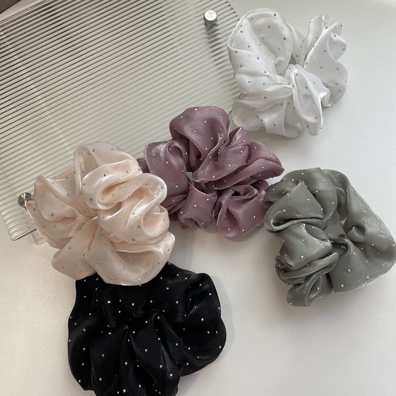 6g Weight Fashion Solid Color Satin Handmade Rhinestones Hair Tie 1 Piece