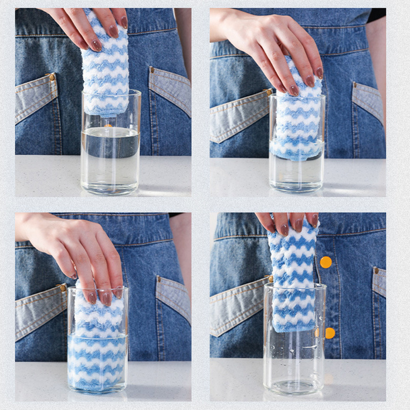 Engrosado de dos colores de trapo coral de lana hogar absorbente no pelusa antiadherente aceite perezoso trapo plato de tela de encaje al por mayor