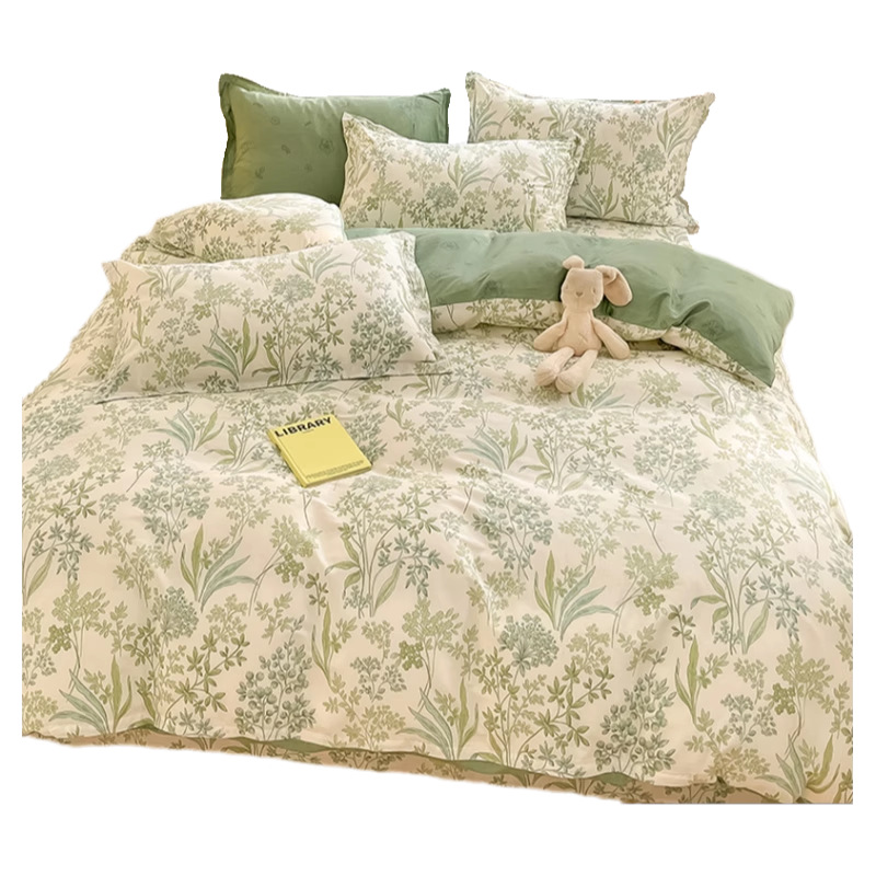 Juego de cuatro piezas de algodón puro, ropa de cama nueva 2024, funda de edredón floral fresca, sábana, cama de tres piezas para dormitorio