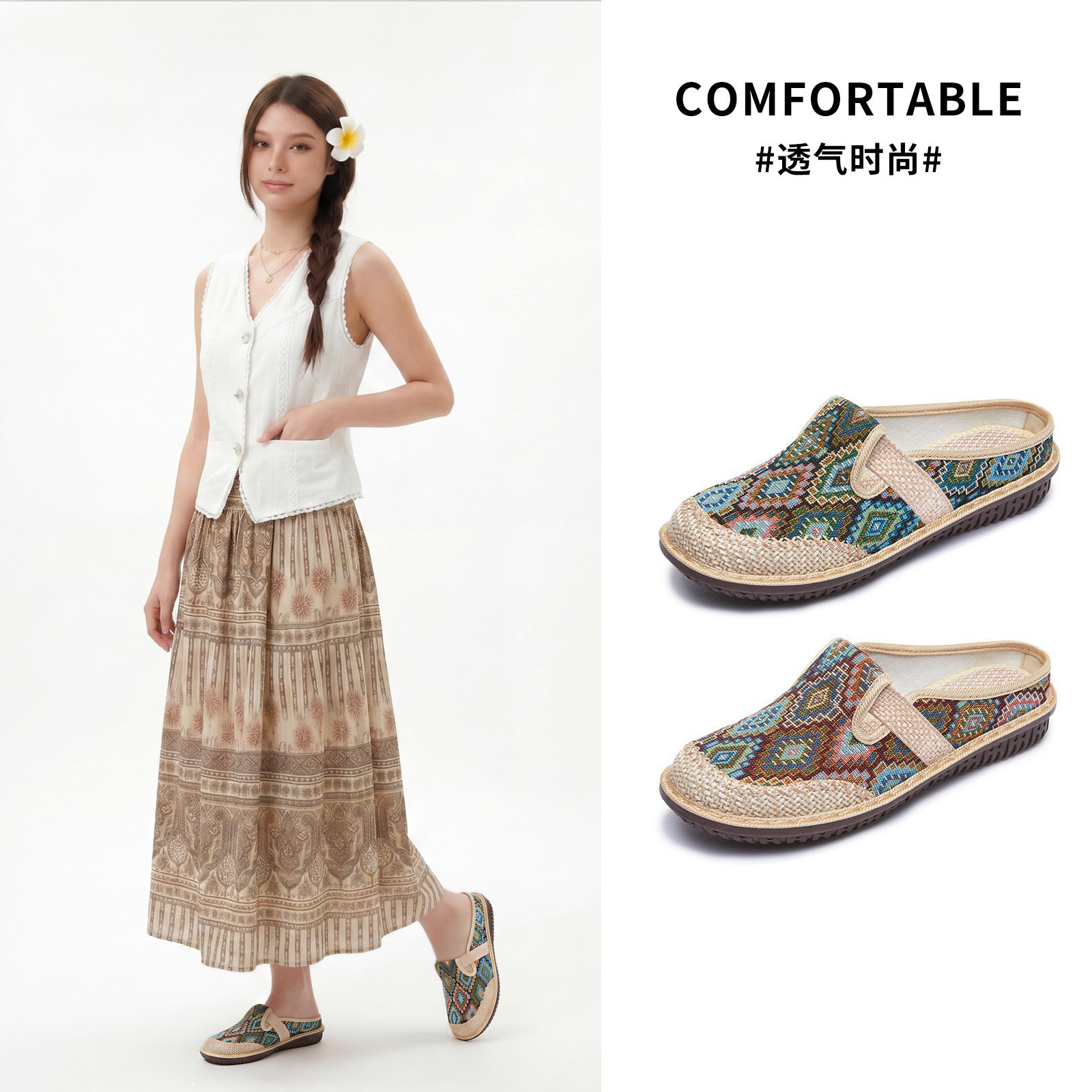 Zapatos de tela viejos de Beijing, zapatos bordados étnicos transfronterizos de verano para mujer, zapatos de madre, zapatos de mujer, suela suave, pies no cansados image 3
