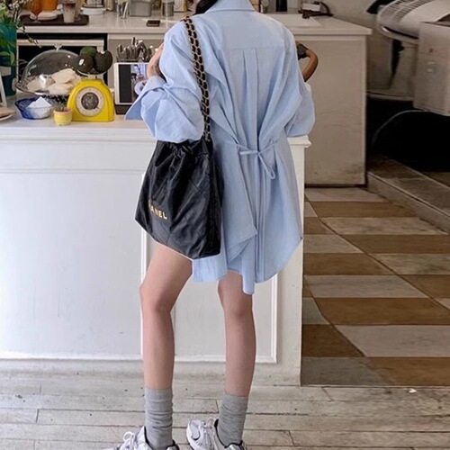 Korean-style summer sweet youthful loose-fitting top with tie detail, long-sleeved shirt, high-waisted wide-leg pants and shorts set
