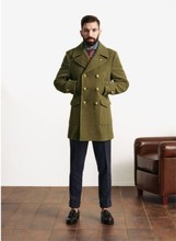 歐美古潮軍綠色男裝外套紐扣設計中長款翻領英倫個性秋冬呢大衣男