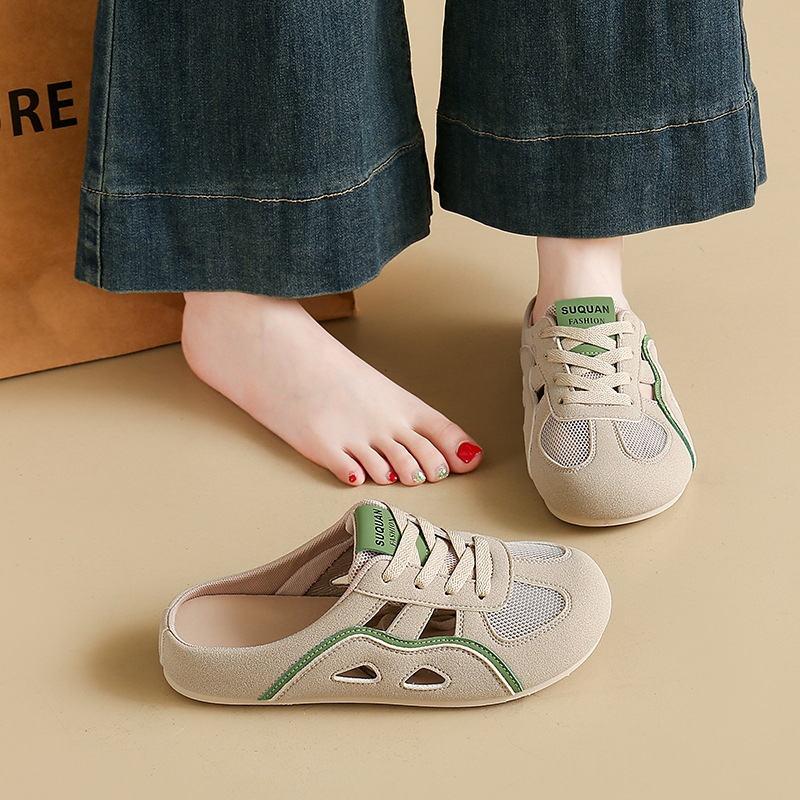 New summer half-strap white shoes for women, breathable mesh student sneakers, casual shoes, height-increasing thick-soled trendy shoes for women