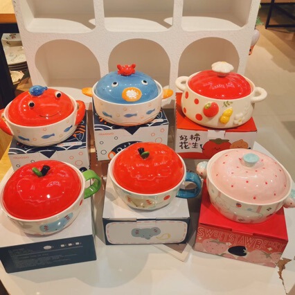 Hand-Painted Underglaze Color Covered Bowl for Home Use, 1-Person Dining Bowl, Instant Noodle Bowl, Wedding Gift, Birthday Gift, Canteen Rice Bowl