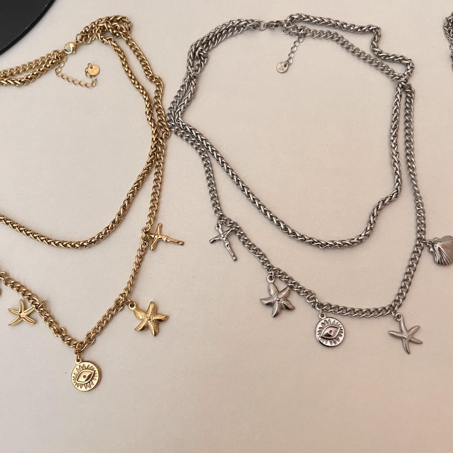 Bohemian Style Starfish Shell Eye 18K Gold Plated Stainless Steel Necklace_colorza_4