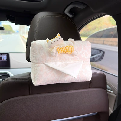 Dog Armrest Tissue Holder for – Car tissue box/set - yellow-plaid-cat-leopard-print-tissue-box-beige