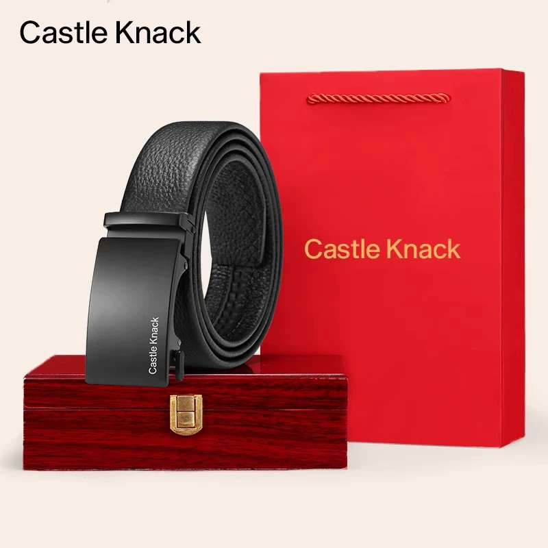 Ремень Castle Knack с автоматической пряжкой, натуральная кожа, регулируемый 110–130 см, в подарочной коробке