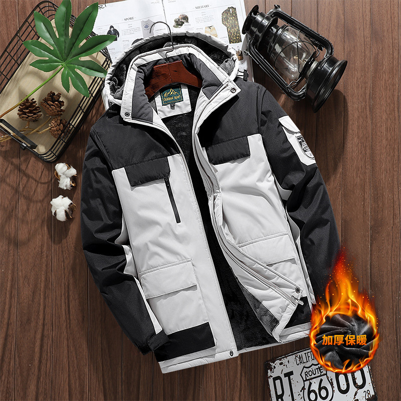 Winter Outdoor Multi-Flap Pocket Pants Jacket, Large Size Men's Outdoor Fishing Clothing, Windproof and Cold-Resistant Fleece-Lined Couple Mountaineering Clothing
