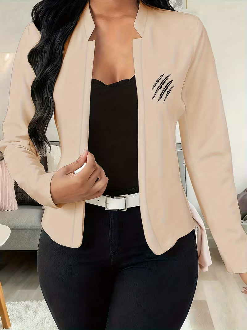 Women's Slim Fit Long Sleeve Cardigan Blazer European American Style Casual Autumn Fashion Print Coat 9001_ecoleips.com